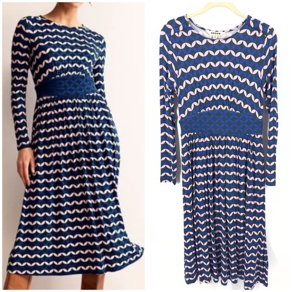 Boden Dresses & Skirts - Boden Thea Long Sleeve Midi Dress Womens 6 Petite Diamond Terrace Pockets Jersey